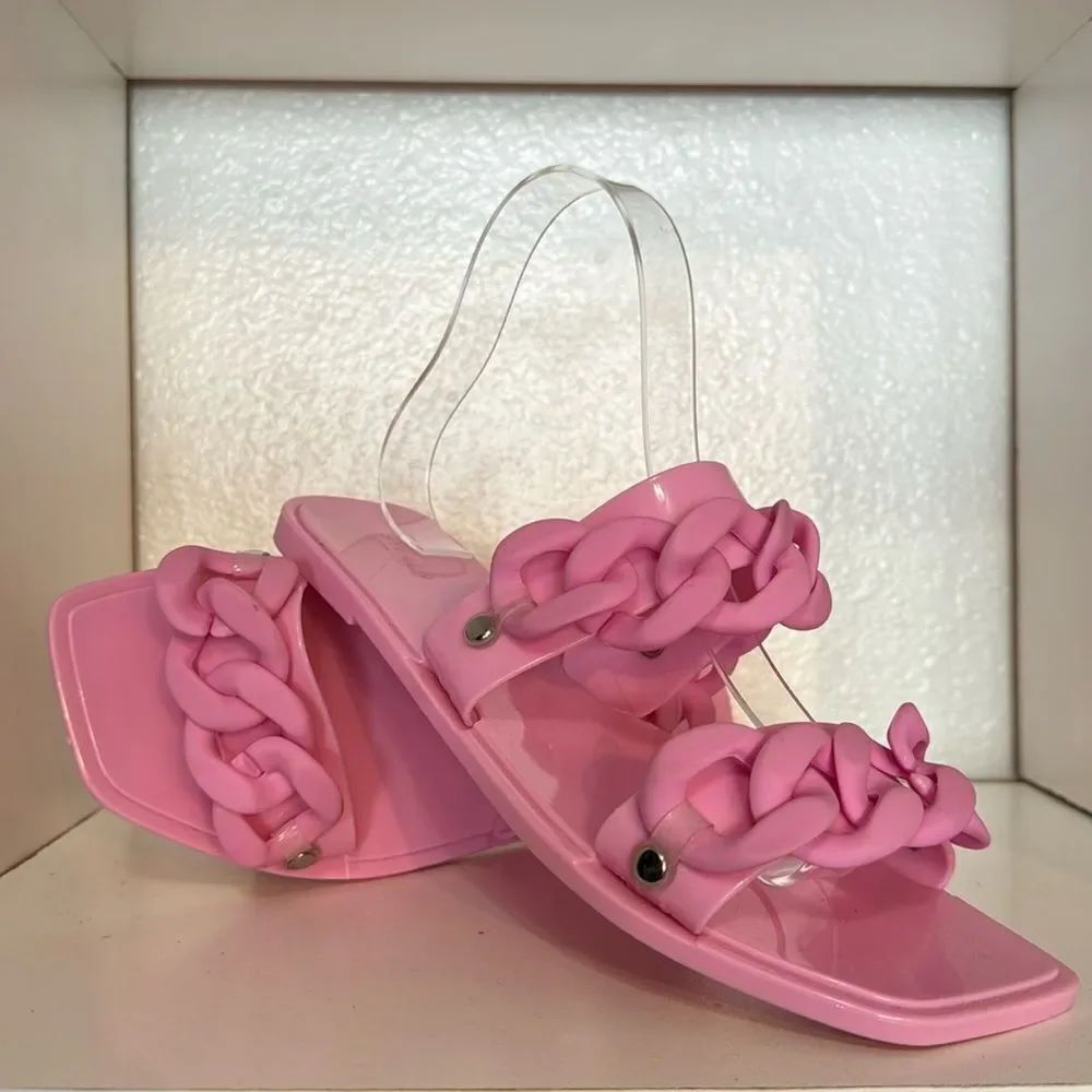 Steven New York Pink Chain Slide Sandals Size 8M Summer Vacation Resortwear